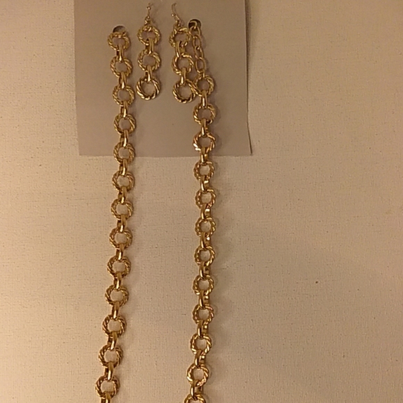 Goldtone Circle Link Necklace and Earring Set - Picture 2 of 4